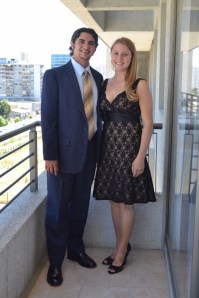 Us getting dressed up for the wedding - it felt odd to wear dress clothes again!