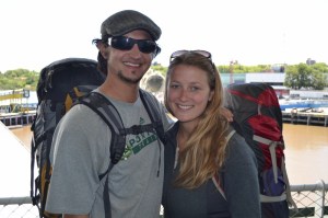 Looking happy and relieved after arriving in Iguazu.